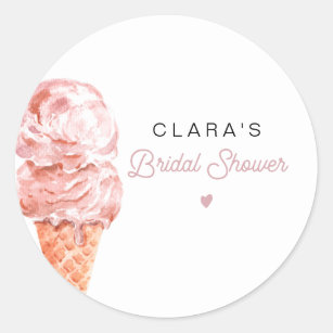 CLARA Retro Ice Cream Blush Bridal Shower Favour C Classic Round Sticker