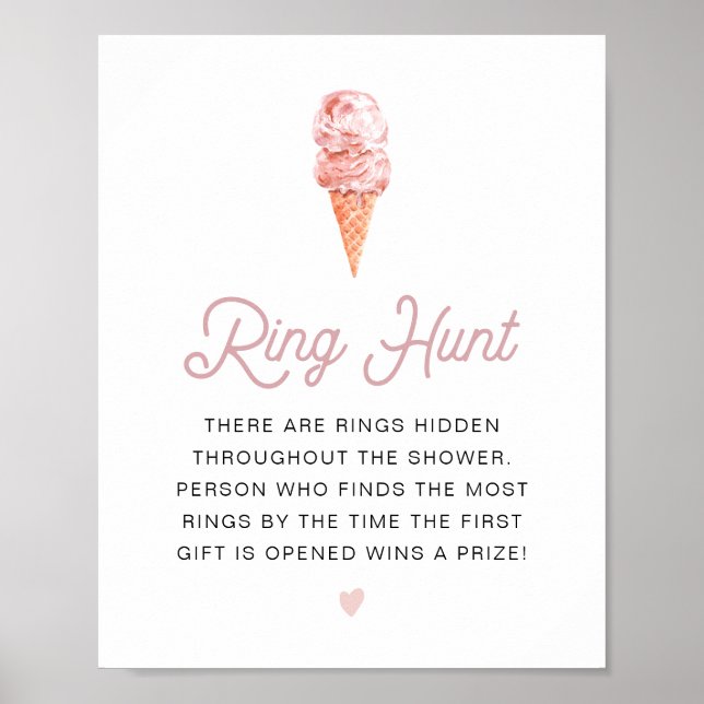 CLARA Retro Ice Cream Bridal Shower Ring Hunt Game Poster (Front)