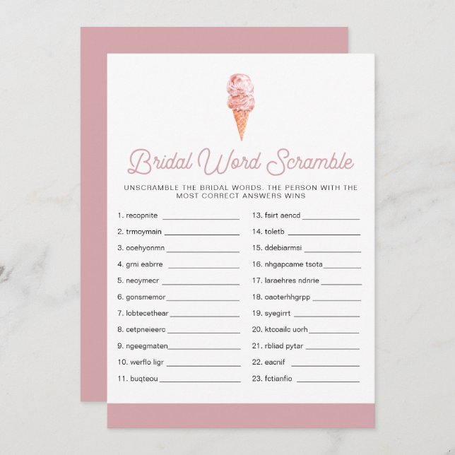 CLARA Retro Ice Cream Bridal Shower Word Scramble  Invitation (Front/Back)