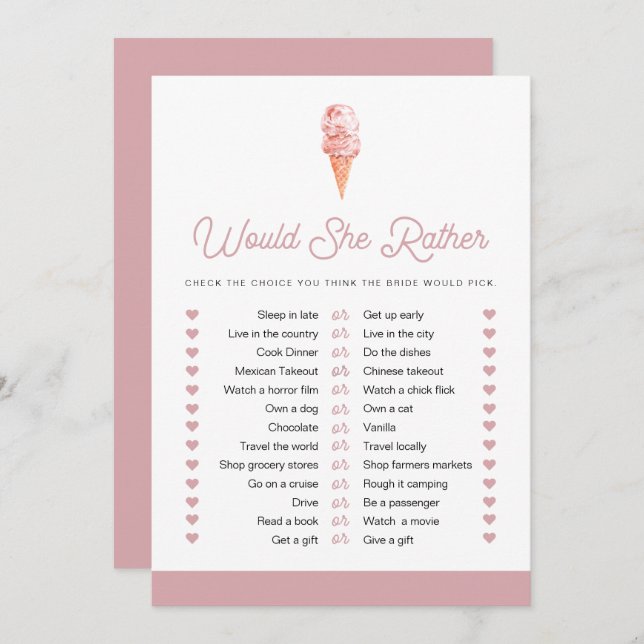 CLARA Retro Ice Cream Would She Rather Bridal Game Invitation (Front/Back)