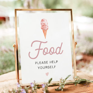 CLARA Retro Pink Ice Cream Food Table Sign Poster