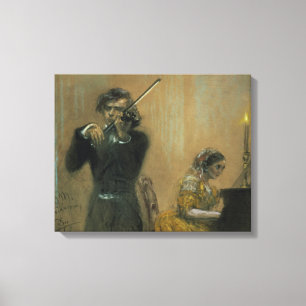 Clara Schumann (1819-96) and a Violinist, 1854 (pa Canvas Print