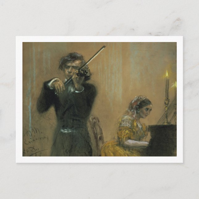 Clara Schumann (1819-96) and a Violinist, 1854 (pa Postcard (Front)