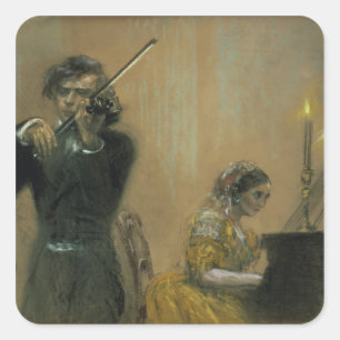 Clara Schumann (1819-96) and a Violinist, 1854 (pa Square Sticker