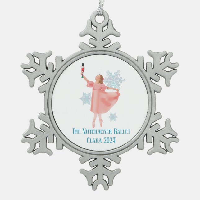 Clara with Nutcracker 2024 Snowflake Pewter Christmas Ornament (Front)