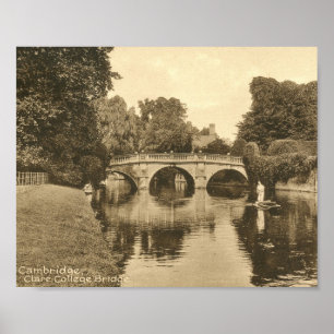 Clare College Bridge, Cambridge England Vintage Poster