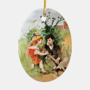 Clare with Boy and Crutch Ceramic Tree Decoration