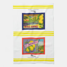 Claremont CA fruit crate labels tea towel