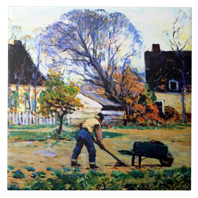 Clarence Gagnon art - Fall Scene, Baie-Saint-Paul Tile (Front)