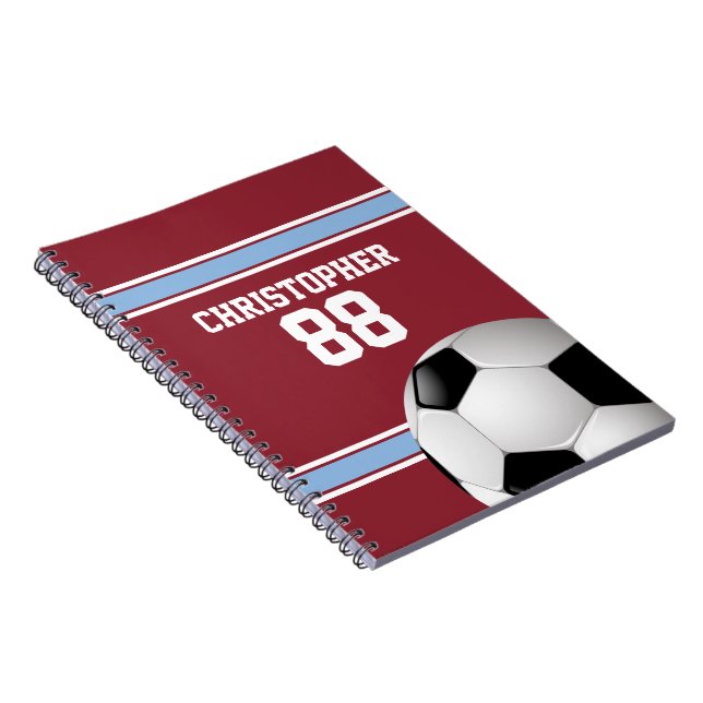 Claret and Blue Stripes Jersey Soccer Ball Notebook (Right Side)