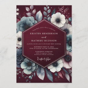Claret Moody Anemone Wedding Invitation