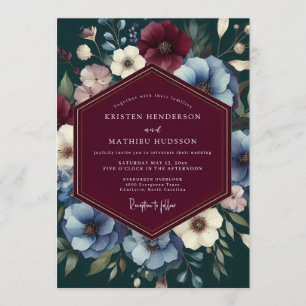 Claret Moody Floral Wedding Invitation