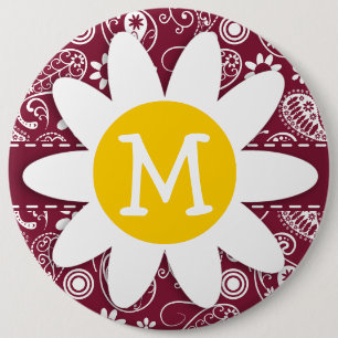 Claret Paisley; Floral; Daisy 6 Cm Round Badge