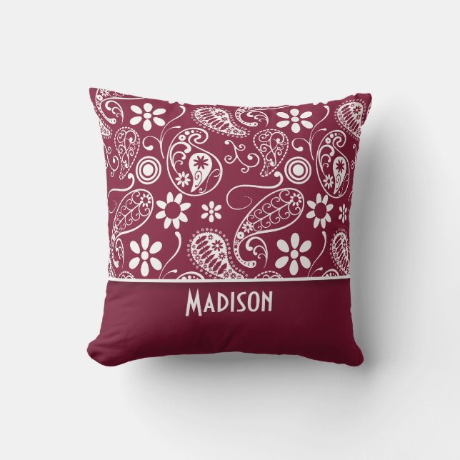 Claret Paisley; Personalised Cushion (Front)