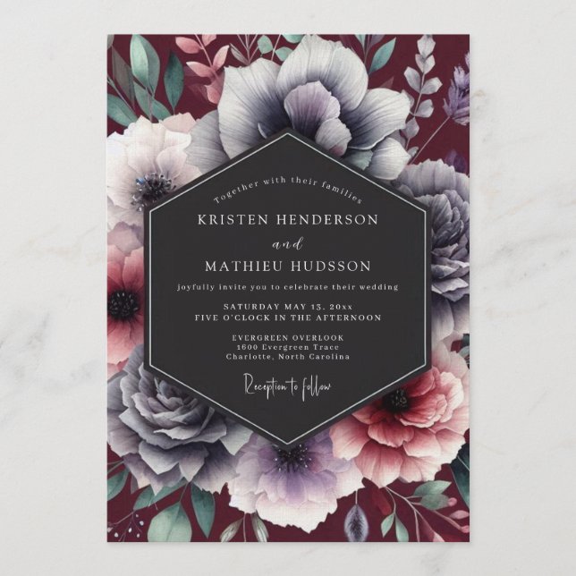 Claret Slate Baroque Wedding Invitation (Front)