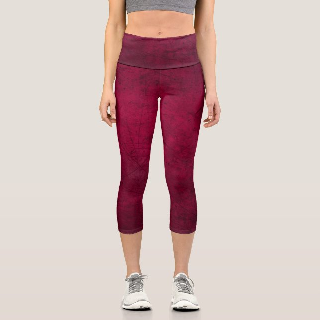 Claret Solid Plain Colour  Capri Leggings (Front)
