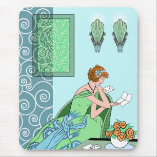 Clarice's Letter - Art Deco Fashion Design Mouse Mat