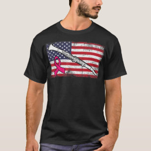 Clarinet American Flag Breast Cancer Awareness Bas T-Shirt