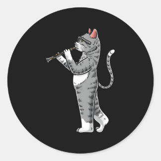 Clarinet Cat Clarinet Player Clarinetist Musician Classic Round Sticker