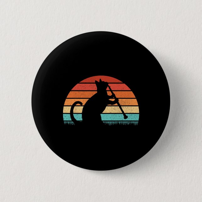 Clarinet Cat Player - Retro Clarinetist Music Love 6 Cm Round Badge (Front)