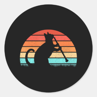 Clarinet Cat Player Retro Clarinetist Music Lover Classic Round Sticker