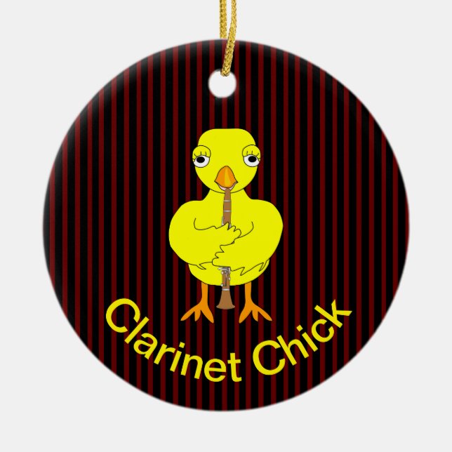 Clarinet Chick Ceramic Tree Decoration (Front)