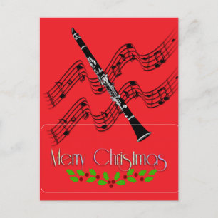 Clarinet Christmas Hollly Postcard