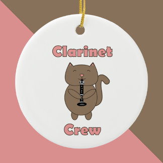 Clarinet Crew Cat Cute Brown Pink Ceramic Tree Decoration
