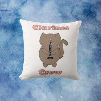 Clarinet Crew Pink Brown Cat Funny Cushion