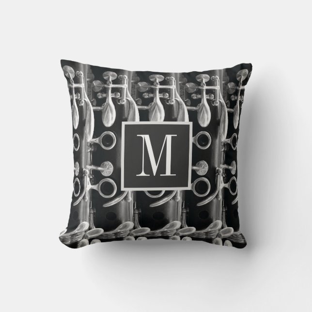 Clarinet Custom Monogram Black White Grey Photo Cushion (Front)