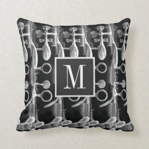 Clarinet Custom Monogram Black White Grey Photo Cushion