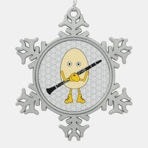 Clarinet Egghead Snowflake Pewter Christmas Ornament