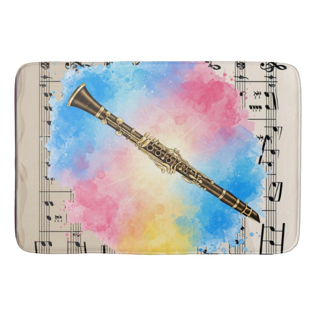 Clarinet Harmony: Colourful Watercolors  Bath Mat (Front)
