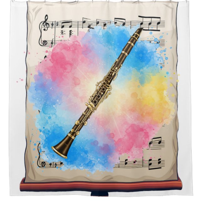 Clarinet Harmony: Colourful Watercolors  Shower Curtain (Front)