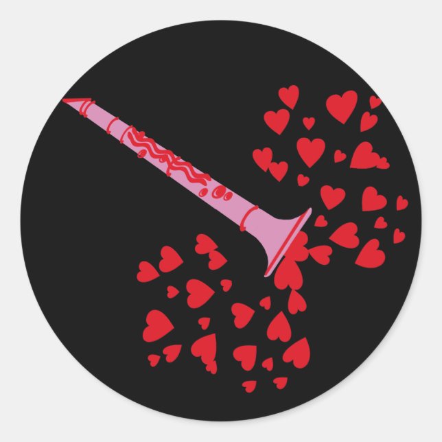 Clarinet Hearts Classic Round Sticker (Front)