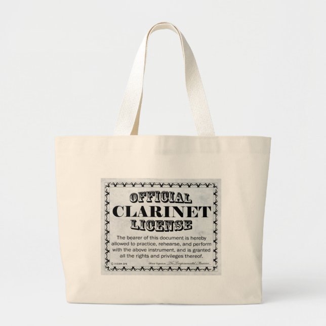 Clarinet License Large Tote Bag (Front)