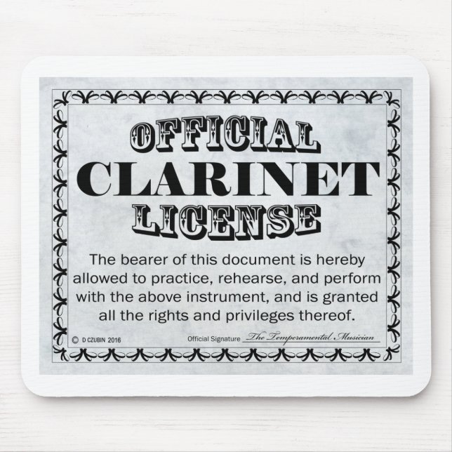 Clarinet License Mouse Mat (Front)