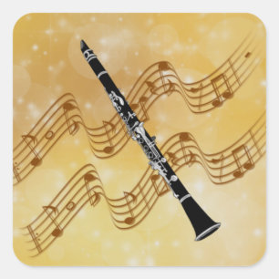 Clarinet, magical golden music, square sticker