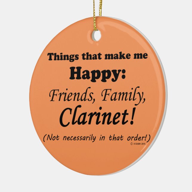 Clarinet Makes Me Happy Ceramic Tree Decoration (Left)