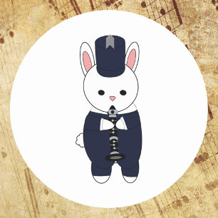 Clarinet Marching Band Rabbit Navy Blue White Classic Round Sticker