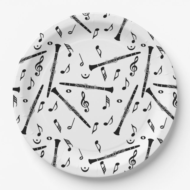 Clarinet Music Note Pattern Paper Plate (Front)