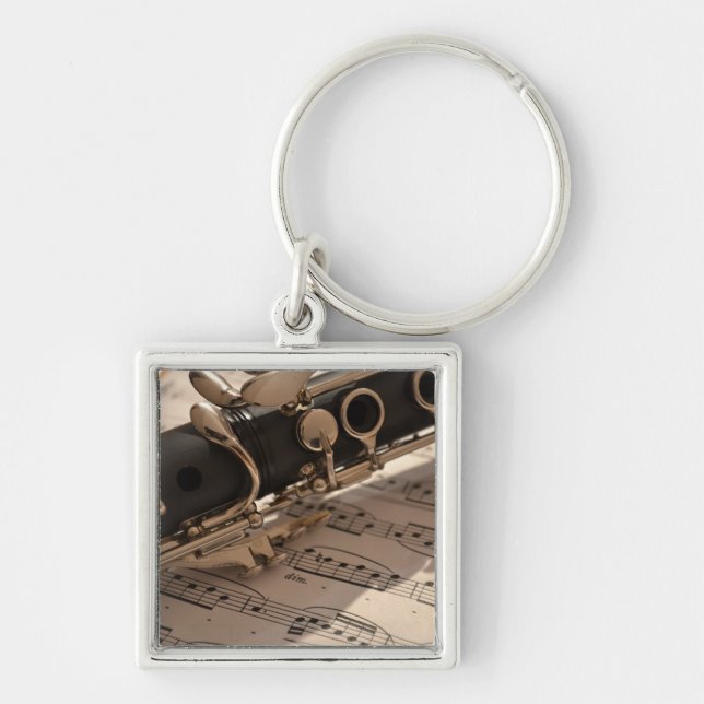 Clarinet musical instrument with notation key ring (Front)