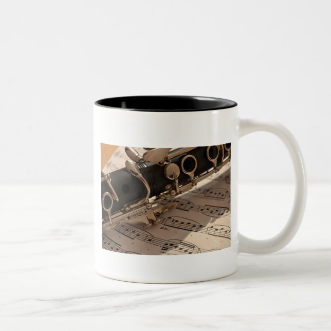 Clarinet musical instrument with notation Two-Tone coffee mug (Right)