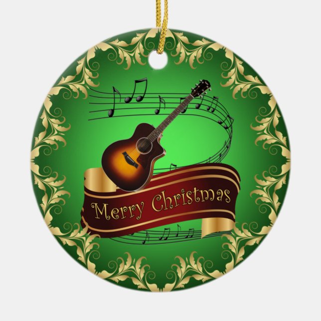 Clarinet ~ Musical Scroll ~ Merry Christmas ~  Ceramic Tree Decoration (Front)