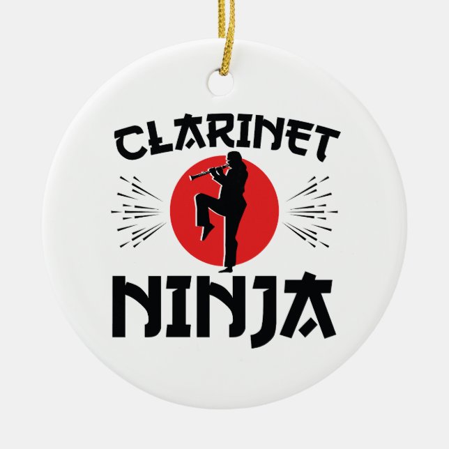 Clarinet Ninja Marching Band Ceramic Tree Decoration (Front)