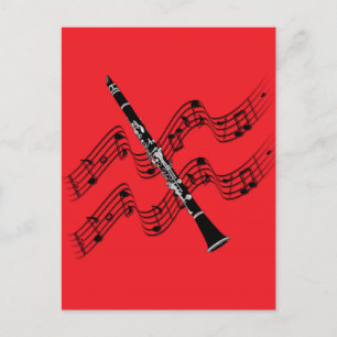Clarinet on red background postcard