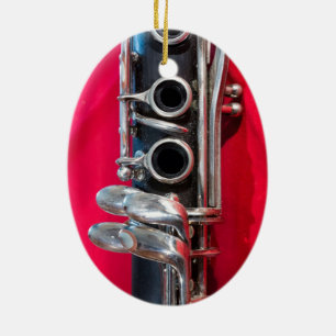 Clarinet on Red Ceramic Tree Decoration
