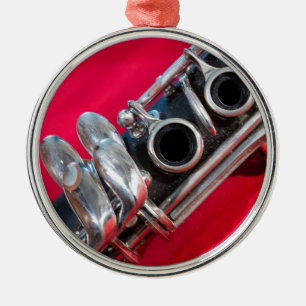 Clarinet on Red Metal Tree Decoration