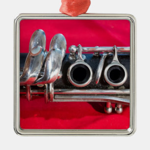 Clarinet on Red Metal Tree Decoration