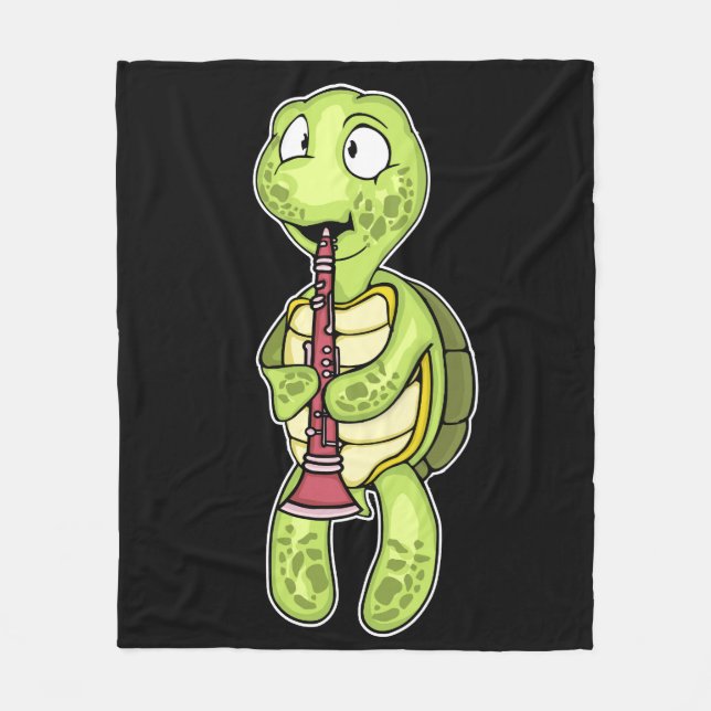 Clarinet Player Sea Turtle Music Kids Clarinet Fleece Blanket (Front)